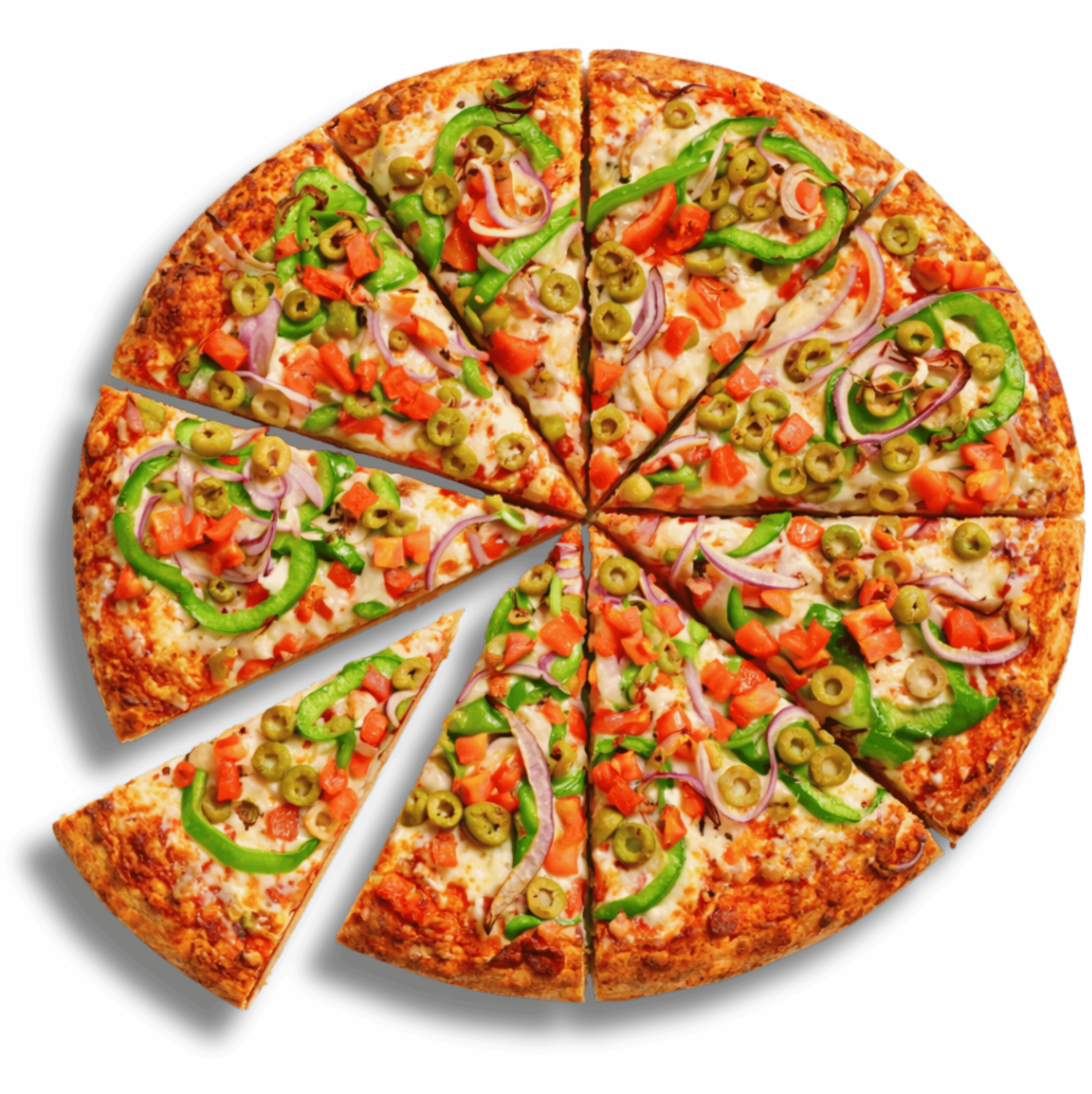 Pizza garnie aux poivrons, olives et oignons – Champion Pizza